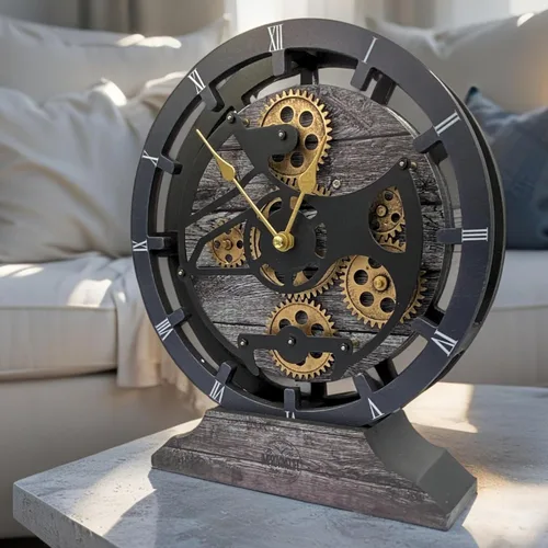 Vista 13 de Reloj de escritorio The Gears Clock de 10 pulgadas con engranajes móviles reales convertible en reloj de pared (Lava Roja)