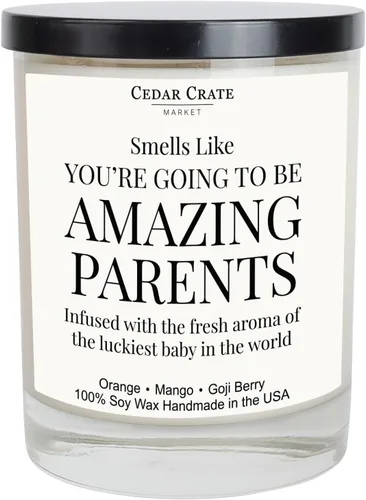 Cedar Crate Market - Regalo para nuevos padres, baby shower, revelación de género, día de la madre y del padre, vela perfumada de mango naranja y