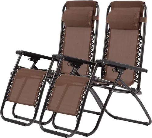 Vista 10 de PayLessHere Juego de 2 sillas de descanso ajustables de gravedad cero, silla de playa plegable con almohada extraíble y soporte para tazas para Negro
