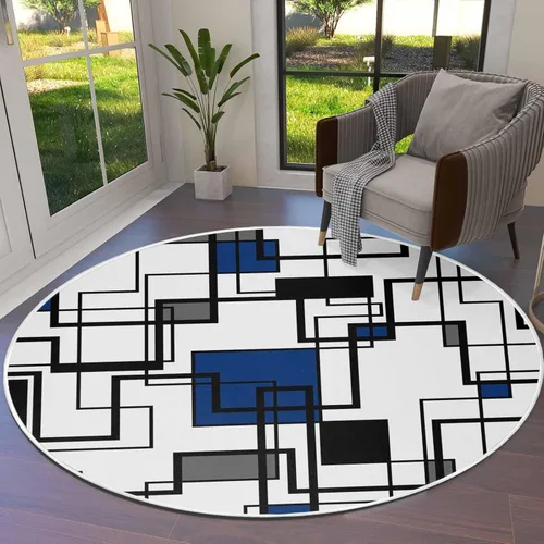 Alfombra geométrica redonda abstracta del siglo medio de 3 pies, lavable para interiores y exteriores, para dormitorio, cocina, baño, sala de estar,