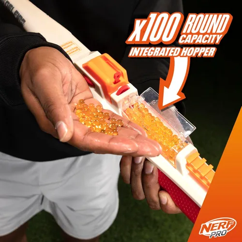 Vista 5 de Pistola Nerf Pro Gelfire Ghost de acción de proyectiles, cañón de impulso extraíble, 5000 rondas de gel, tolva integrada de 100 rondas, gafas