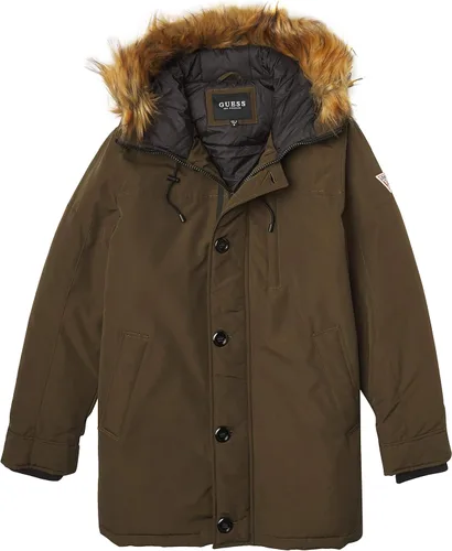 Vista 4 de GUESS Chaqueta parka pesada con capucha para hombre con ribete de piel sintética extraíble
