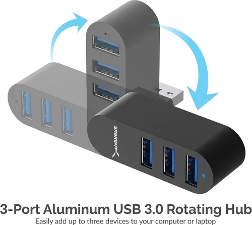 Vista 2 de SABRENT Mini USB 3.0 Hub de aluminio de 3 puertos premium [90°/180° grados giratorio] (HB-R3MB)