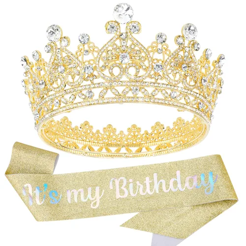 Aprince Corona de plata para mujer, corona de reina y corona de cumpleaños, Metal