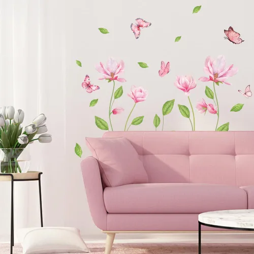 Vista 13 de SUPERDANT Calcomanías de pared de ramas de ciruelo, pájaros, calcomanías de pared de flores rosas, calcomanías de decoración de pared, calcomanías