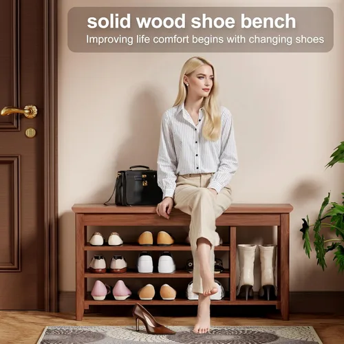 Vista 7 de with Space for Boots,Shoe Rack, Shoe Bench, 3-Tier,Wooden Frame,flip-up Storage Compartment,Hidden Storage,Space-Saving,Entrance, Corridor,Front