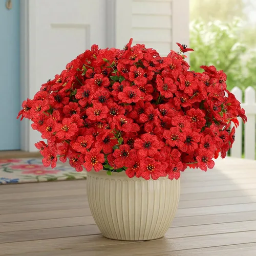 Vista 8 de CEWOR - 12 paquetes de flores artificiales para interior y exterior, margarita de seda falsa con hojas de eucalipto, flor artificial para maceta