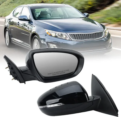 Vista 24 de Espejo lateral del conductor compatible con espejos Kia Optima 2011 2012 2013 con luz intermitente, vidrio eléctrico, plegado manual, repuesto Negro