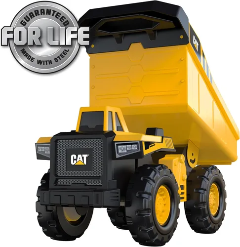 Vista 3 de CAT Juguetes de construcción, Camión volquete de acero de 16" - Cuerpo de acero real, cama basculante funcional, ruedas todo terreno extragrandes