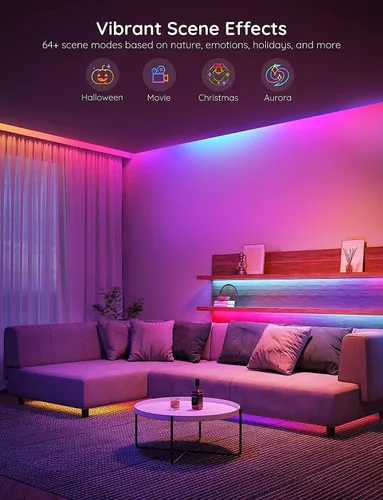 Vista 4 de Govee RGBIC - Tira de luz LED Alexa de 16.4 pies, luces LED inteligentes WiFi que funcionan con Alexa y Google Assistant, bricolaje segmentado