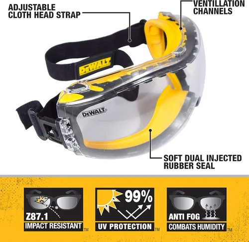 Vista 4 de DEWALT Taladro de martillo rotativo MAX XR de 20 V, mango en D, 1 pulgada, solo herramienta con gafas de seguridad (DCH133B y DPG82-11C)