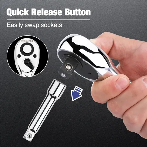 Vista 3 de WORKPRO Trinquete de accionamiento de 1/2 pulgada, llave de trinquete reversible de liberación rápida, mango de trinquete de 1/2 de 72 dientes