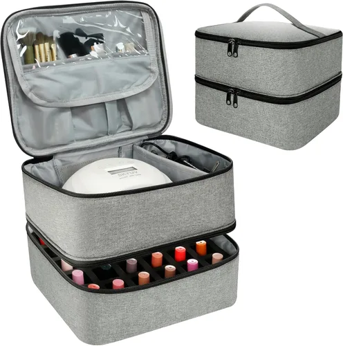 Vista 8 de Organizador de esmalte de uñas, bolsa organizadora de suministros de uñas de doble capa con capacidad para 30 botellas y lámpara de uñas, estuche