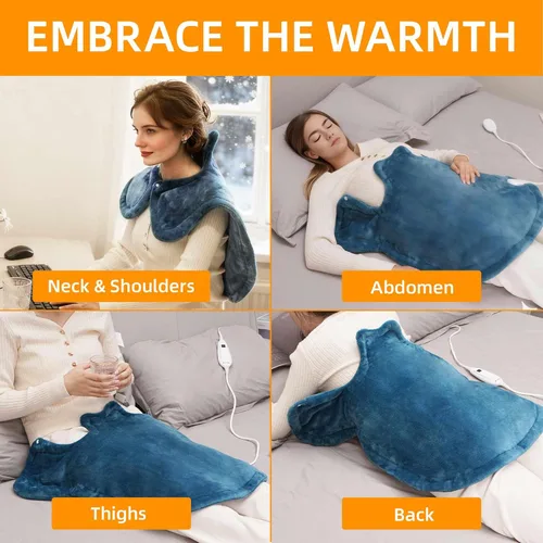 Vista 7 de RAINOVA Almohadilla térmica para espalda, cuello y hombros, almohadilla eléctrica con 6 ajustes de calor, regalos de cumpleaños de Navidad