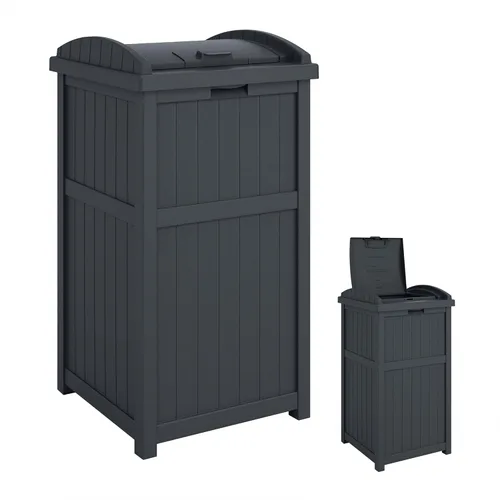 Suncast GH1732C - Cubo de basura de resina de 15.75 x 16 x 31.6 pulgadas, para exteriores, comercial, 33 galones, 31.6 pulgadas, cubo de basura de
