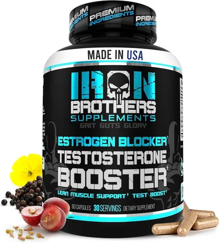 Iron Brothers Suplemento de apoyo de testosterona para hombre – I3C (indol-3-carbinol), Tribulus Terrestris y extracto de semilla de uva – Fórmula
