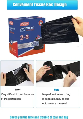 Vista 3 de Bolsa de basura con cordón de 2 a 3 galones, forro para bolsa de basura pequeña adecuada para contenedores de basura de 2 galones, 2.3 galones, 2.4