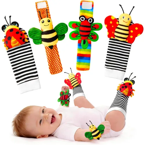 Vista 8 de Juguetes de sonajeros para bebés de 0 a 6 meses – Juguetes para bebés de 0 a 3 meses de edad, conjunto de regalos con dentición y calcetines