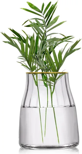 VanEnjoy Florero de cristal gris simple transparente de 7 pulgadas, jarrón decorativo con borde dorado, decoración del hogar para centro de mesa de