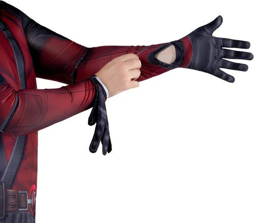 Vista 4 de Marvel Deadpool - Disfraz oficial Zentai para adulto, elastano elástico bidireccional de lujo con cremalleras invisibles y aberturas para la muñeca