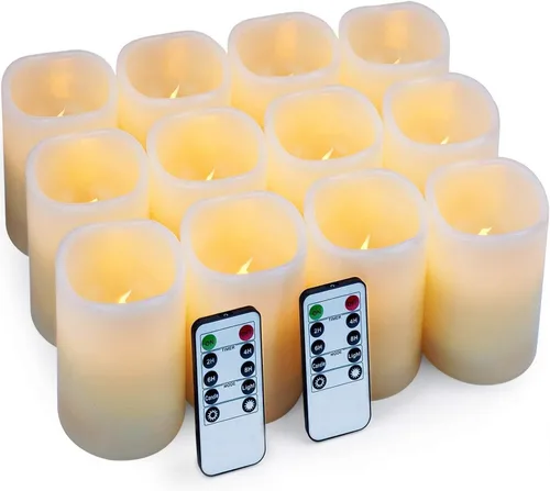 Vista 10 de Hausware Velas sin llama, funciona con pilas, de 4, 5, 6, 7, 8, 9 pulgadas, velas LED parpadeantes sin llama con control remoto y temporizador