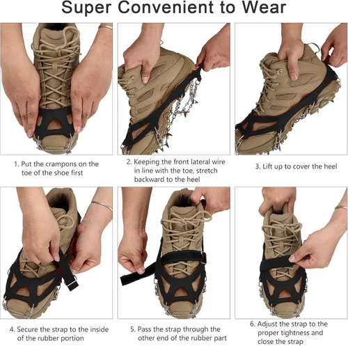 Vista 5 de Crampons 19 Spikes with Stainless Steel Chain Ice Snow Grips Traction Cleats System Safe Protect for Walking, Jogging, Climbing, Hiking on Snow and