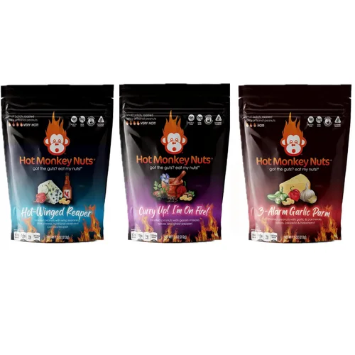 Vista 8 de Hot Monkey Nuts Spicy Artisanal Peanuts Hot Winged Reaper - Sabor con condimento de ala de búfalo, queso azul y pimienta Carolina Reaper, bolsa