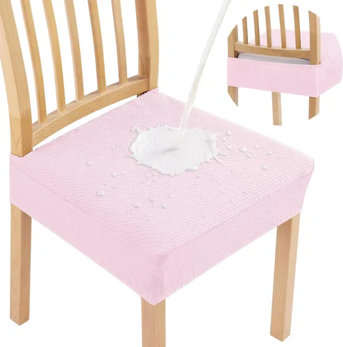 Vista 11 de Smiry Juego de 4 fundas de asiento impermeables para sillas de comedor, tela jacquard elástica, extraíble y lavable, fundas protectoras de asiento
