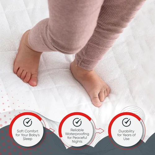 Vista 4 de Protector de colchón de cuna, material bambú cómodo, transpirable e impermeable. Para mantener el colchón de la cuna limpio y protegido mientras que