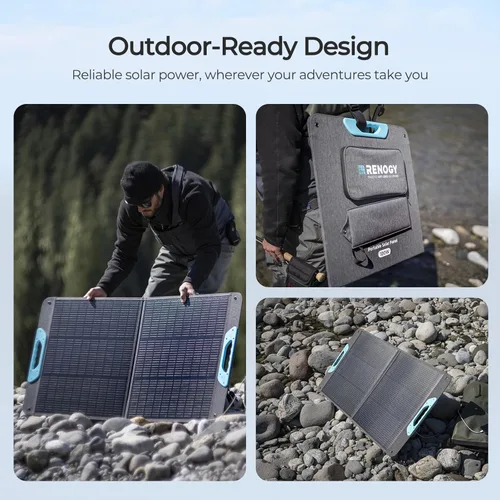 Vista 7 de RENOGY REGO Panel solar portátil de 100 W, paneles solares Renogy IP65 impermeables, panel solar plegable de 100 vatios para camping, senderismo