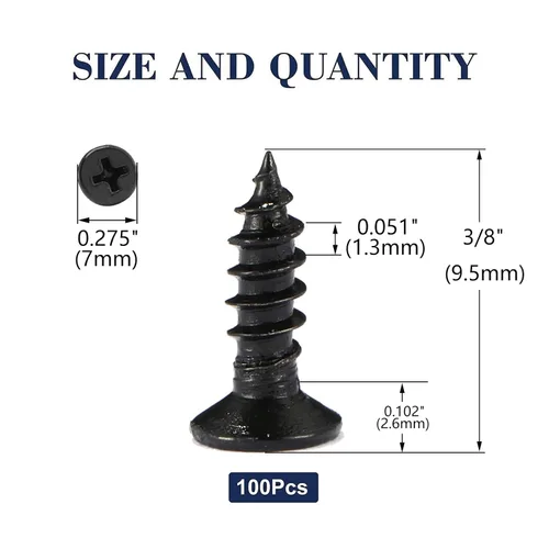 Vista 2 de Tornillos para madera # 6 x 3/8 pulgadas, 100 unidades, 18-8 (304), tornillos de acero inoxidable Phillips de cabeza plana, tornillos autorroscantes