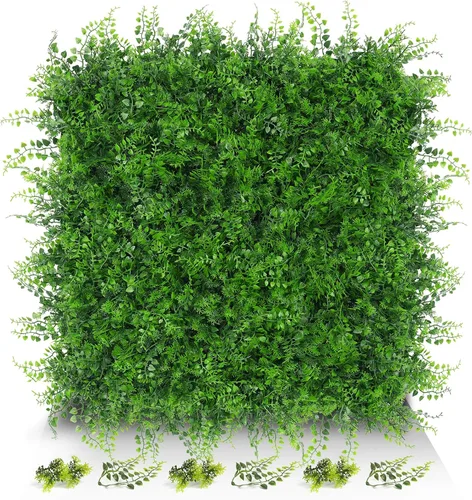 6 paneles de pared de césped de 20 x 20 pulgadas, fondo de hierba de helecho artificial con protección UV, paneles de boj de plantas de vegetación