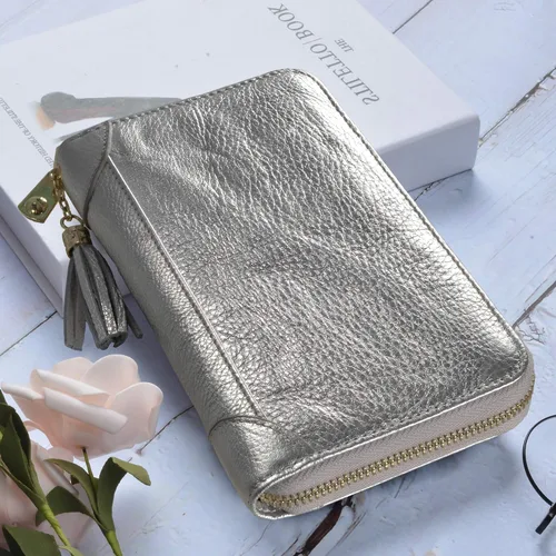 Vista 2 de Easyoulife - Monedero de cuero con cremallera, billetera portatarjetas para mujer, bloqueo RFID