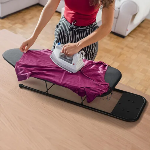 Vista 5 de Duwee Tabla de planchar de mesa de 12 x 32 pulgadas con soporte de plancha, pequeña tabla de planchar con cubierta resistente al calor, acolchado