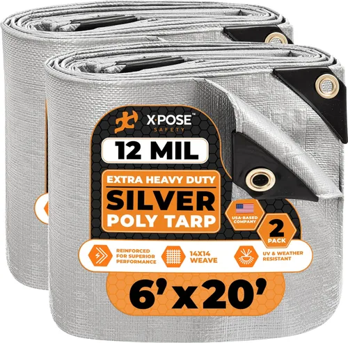 Vista 217 de Xpose Safety Lona protectora de polietileno plateado resistente de 5 x 7 pies - Funda protectora multiusos - Duradera, resistente al agua