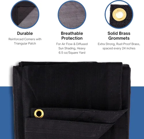 Vista 2 de Kotap Lona de malla negra resistente de 8 pies x 10 pies, 6.5 onzas, Artículo: MESH-0810