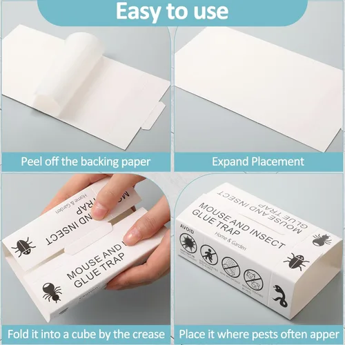 Vista 3 de Qualirey Tablas de pegamento para ratones e insectos, trampas de pegamento para plagas, trampa de ratones grandes para ratones, arañas, polillas