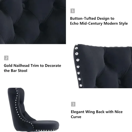 Vista 104 de Aoowow Juego de 2 taburetes de bar giratorios, taburetes de bar ajustables con respaldo de terciopelo copetudo, sillas de bar modernas tapizadas