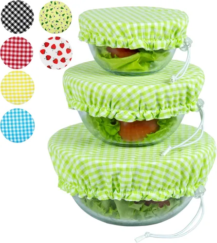 Vista 33 de Fundas grandes de tela de algodón reutilizables hechas a mano para tazones – Dos capas de tela (solo juego extra grande de 3, aguacate)