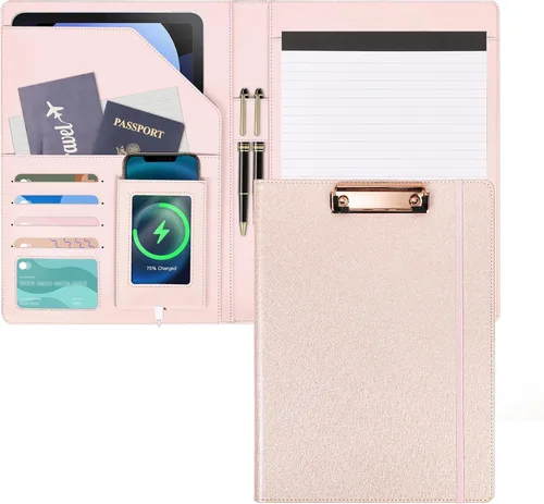 Vista 10 de Portafolio Folio Carpeta Portafolio con Bloc de Notas-Bolsillo Portatarjetas de Visita Marrón Imitación PU Cartera