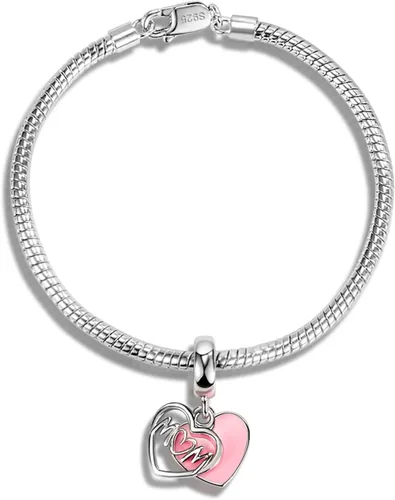 H&Beautimer Pulsera de plata de ley 925 de 0.12 pulgadas con colgante de corazón de cadena de eslabones 6.3-6.7-7.1-7.5-8-8.5-9 pulgadas, hebilla de