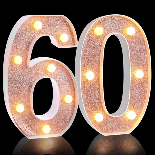 Vista 12 de Treela Números LED iluminados decorativos de 8.7'' de cumpleaños, letrero de números de marquesina de purpurina para decoración de fiesta