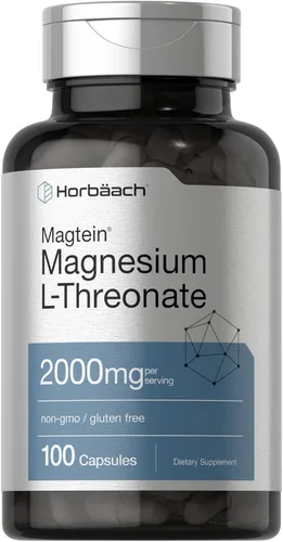 Horbäach Magtein L-treonato de magnesio | Suplemento de 2000 mg | 100 cápsulas | para hombres y mujeres | Sin OMG y sin gluten