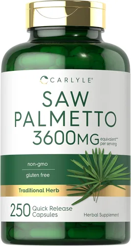 Carlyle Saw Palmetto para hombres y mujeres | 250 cápsulas | Suplemento de extracto de hierbas | Serenoa Repens | Sin OMG y sin gluten