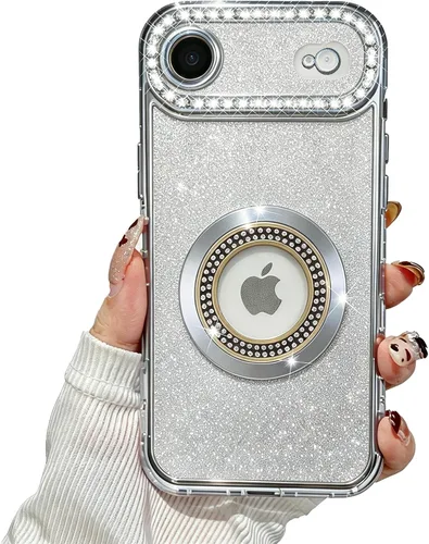 Vista 34 de Losin Funda magnética compatible con iPhone 15 Pro Max con purpurina compatible con MagSafe Funda de lujo con diamantes de imitación con logotipo