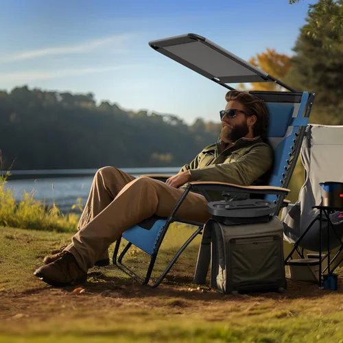 Vista 6 de Zero Gravity - Silla reclinable plegable para exteriores, patio, césped, silla de descanso ajustable con toldo y reposacabezas, bandeja lateral