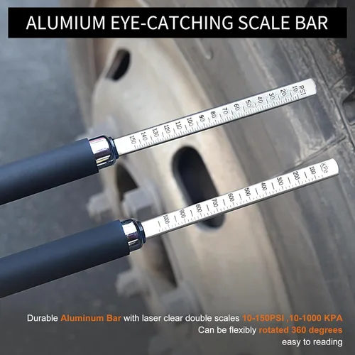 Vista 4 de SAFELIFE Medidor de presión de neumáticos de doble cabezal para camiones, 10-150 PSI, medidor de neumáticos de acero inoxidable resistente
