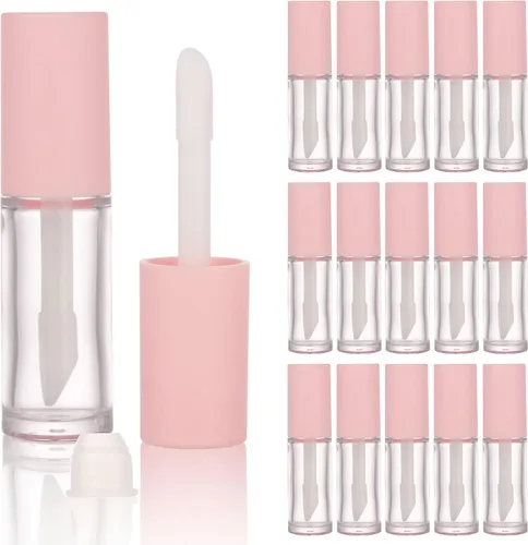 COSIDEA 15 tubos vacíos de PETG grandes doe foot Wand Lip Gloss Tubes de 0.3 fl oz 0.33 oz tubo de brillo de labios rosa con aplicador de cepillo