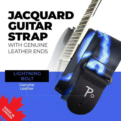 Vista 4 de Perri's Leathers Ltd. - Correa de guitarra - Poliéster - Ajustable - Para guitarras acústicas/de bajo/eléctricas - Hecho en Canadá (BLUE LIGHTNING)