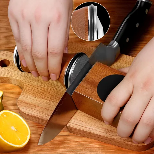 Vista 2 de Kit de afilador de cuchillos enrollables, herramienta de afilado de cuchillos con discos reemplazables de diamante y cerámica, base magnética